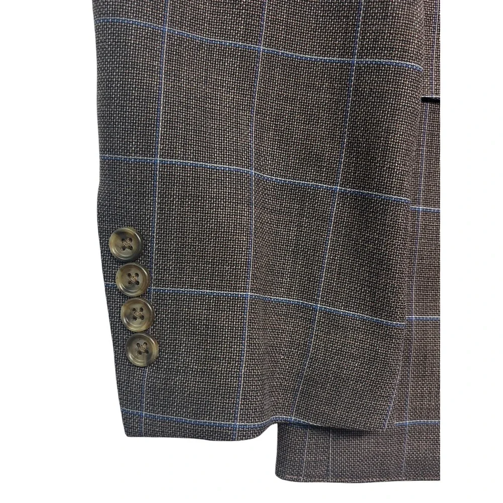 Bonobos 44R Brown Windowpane Unstructured Wool Blazer Jacket Sport Coat Slim